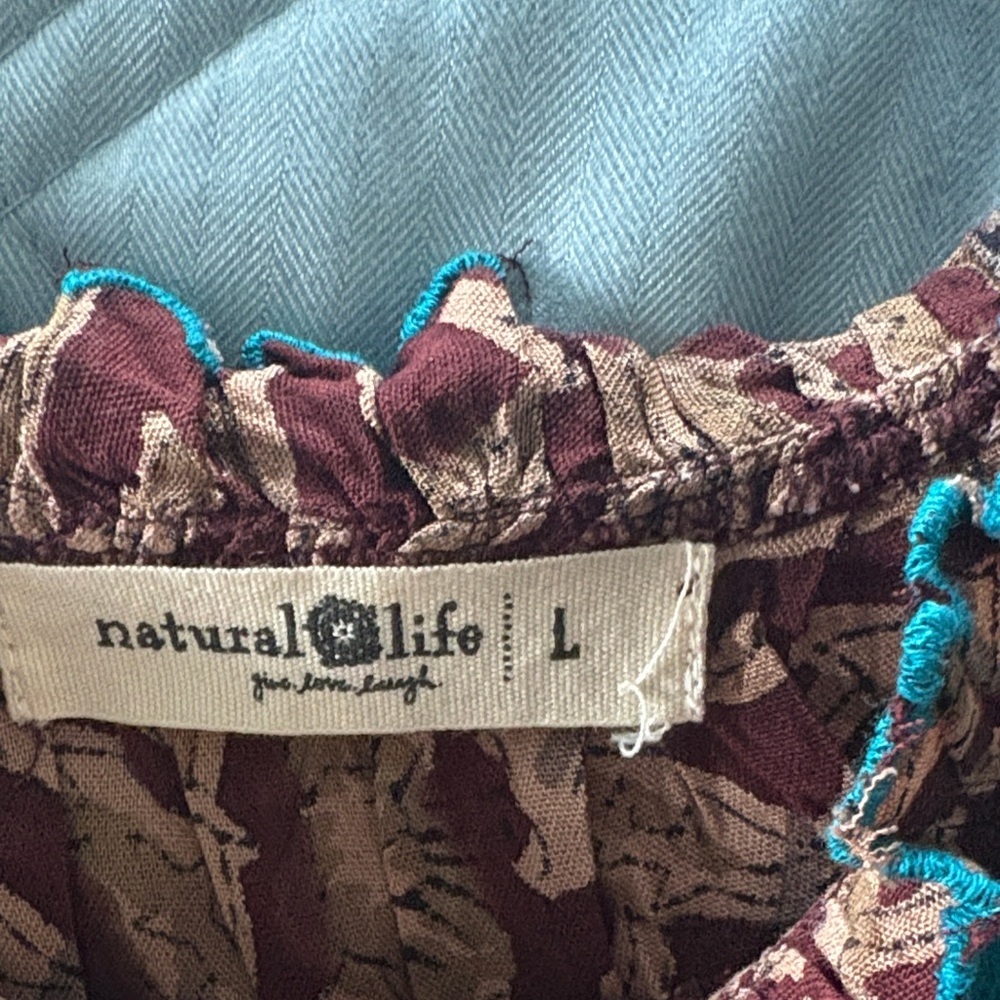 NATURAL LIFE Brown Floral Camisole with Teal Crochet Trim - Picture 5 of 7